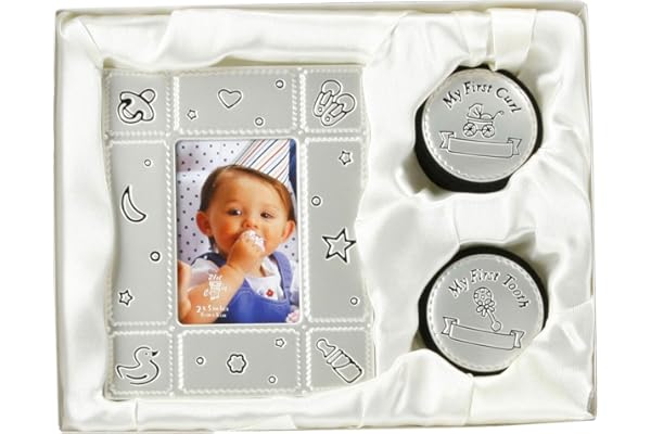 BABY PHOTO FRAME & MY FIRST CURL TOOTH BOX GIFT SET BIRTH SHOWER CHRISTENING NEW by BARGAINS-GALORE
