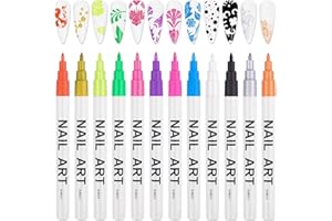 Kalolary 12 Colores Bolígrafos de Arte de Uñas 3D, Nail Point Graffiti Dotting Pen Drawing Paint Liner Brush para DIY Nail Art Beauty Adorn Manicure Tools para Halloween Navidad (Fluorescente D)