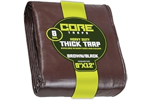 Core Tarps bache de Protection Exterieur (155 g/m²|9′ X 12′ | 2.75m X 3.65m | Marron/Noir) 8 Mil Haute résistance,bâche de Couverture, Bâche étanche–bâche de Protection avec œillets