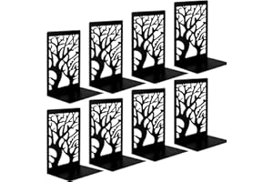 SAMSYOKI 4 Paar Buchstütze, Buchstützen Metall Dekorative Bücher Halter Regal Aushöhlen Rutschfester Buchstopper Bookends für Kinder, Zuhause, Büro, Bibliothek, Schule Schwarz