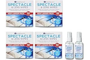 DCF SUCCESS Healthpoint Spectacle Care Set - 4 Packs of 52 Wipes (140g Each) & 2 x 50ml Lens Spray Cleaner – Complete Eyewear Cleaning Solution for Clear Vision and Streak-Free Lenses