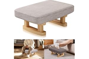Lighterday Foot Stool, Pouffe Footstool with Cushion,Ottoman Stool with Removable Footstool Cover,Poofy Foot Rest for Leg Rest in Living Room Bedroom Office(Light Gray)