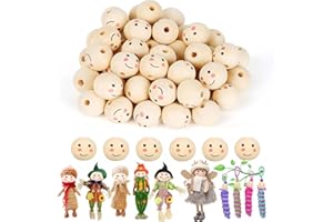 ‎DAOVER Daover 120 Stück Holzperlen mit Gesicht, 20mm Holzperlen Natur, Smile Face Holzperlen, Holzkugeln mit Loch, Holzperlen Rund Für DIY Puppenkopf, Schlüsselanhänger, Engel, Handwerk, Glückswürmchen