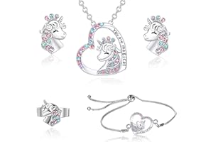 UYDF Einhorn Kinderschmuck Set für Mädchen Einhörner Halskette Unicorn Armband Kette Ring Ohrring Kinder Halsketten Set Süße Prinzessin Ankleiden Geburtstag Geschenk für Kindern Tochter Geschenkideen