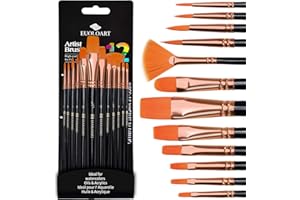REJODA Set di Pennelli Pittura, 12 Pennelli Professionali per Pittura Acrilica, Ad Olio, a Guazzo e Ad Acquerelli, per Artisti, Adulti e Bambini