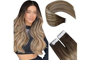 ‎LAAVOO LaaVoo Tape in Extensions Echthaar Ombre16 Zoll/40cm Balayage Dunklbraun Verblassen zu Hellbraun und Hellblond Remi Tape on Haarverlängerung Echthaar Natürlich Glatt 50g 20pcs