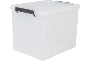 Iris Ohyama, Plastic Storage Boxes with Lid and Clip closing, 38L, Set of 1, Stackable, BPA Free, Bedroom, Office, Living room, MBX-38, Clear