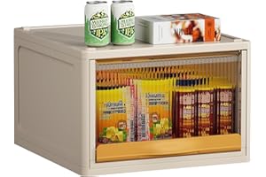 HAIXIN Boite rangement plastique, 39.6L boite de rangement, caisse rangement empilable avec couvercle et tiroir, Rangement Chambre à Coucher, blanc laiteux/poignée orange (lot de 1)