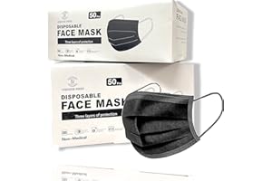 REQUISITE NEEDS Face Mask Black Disposable for Adults, Disposable Breathable Face Coverings, Face Masks Breathable,3 Layer Face Masks | Suitable For Sensitive Skin (Black)