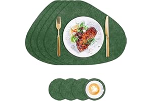 VEIZIBEE Manteles Individuales Lavables, Manteles de Individuales Redondos y Posavasos de Cuero, Salvamanteles Individuales Antimanchas de Antideslizantes (Verde-Gris)