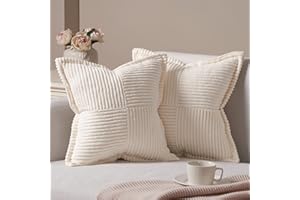 Topfinel Funda de Cojin 40x40 Decoración del Hogar Fundas de Cojínes para Sofa Cama Dormitorio Sala de Estar Jardin Habitación de Los Niños Pantalones de Pana Estilo Moderno Color Crema 2 Piezas