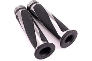 PONDWAY Motorcycle Handlebar Grips, 7/8"(22mm) Motorbike Non-Slip Gel Rubber Hand Bar Grips with Aluminum Bar End, Best Replacement for Yamaha Honda Kawasaki(Titanium)