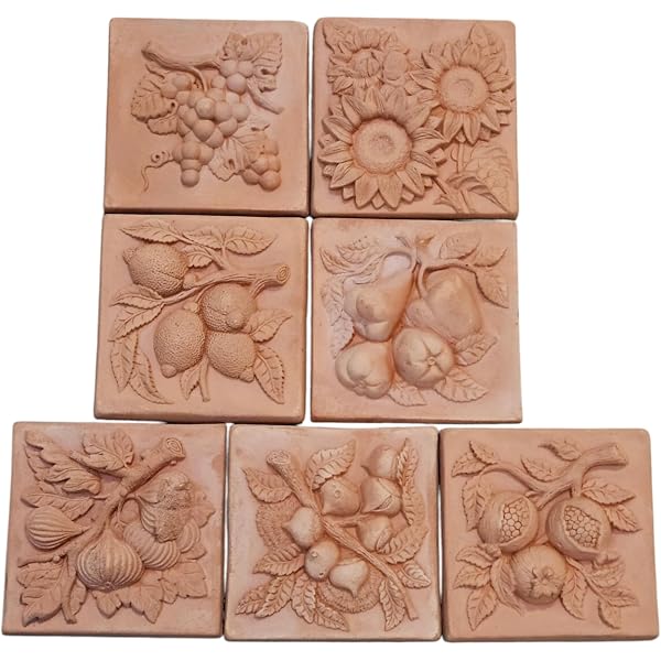 Pannelli Decorativi In Terracotta – 2 Pezzi, Dea Della Fortuna E Arpa, Fatto A Mano In Italia, Per Parete