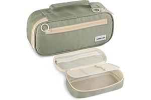 Lonely Oak Large Capacity Green Pencil Case, Aesthetic Cute Pencil Pouch Bag for Girls & Boys, Big Pen Case with Double Smooth Zipper and Extra Compartment