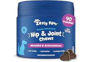 Zesty Paws Senior Friandises Articulations & Mobilité | Complément Articulaire pour Chien avec Glucosamine, Chondroïtine, Ovopet, Vitamines C & E | Saveur Dinde | 90 Bouchées