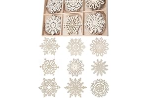 SAVITA 27 Piezas Adornos de Copos de Nieve de Madera Adorno de Recorte Colgante para la Decoración del árbol de Navidad 9.3cm