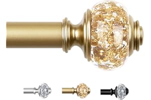 USFOOK Luxury Gold Curtain Poles for Eyelet Curtains 80 to 218 cm, 22mm Decorative Curtain Pole with Crystal Finials, Adjustable Drapery Rod for Windows