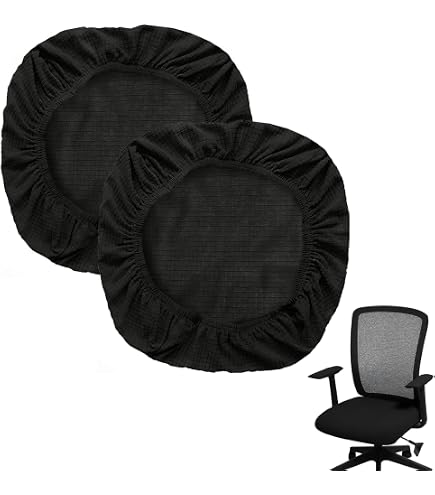 Lot de 2 housses de siège de chaise de bureau extensibles, amovibles et lavables - Housses de dossier rotatives et protections de coussin universelles (noir