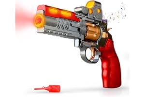 SK MISS Batteriebetriebener Spielzeug Pistole Blaster für Kinder ab 3+ Jahren, Licht-Sound-Effekte mit Wassernebel, Revolver-Spielzeugpistole für Jungen Mädchen (Rot)