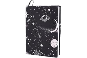 NICENEEDED Moon Star Stretchable Book Cover - Washable Protective Case, Stretchy Elastic Notebook Wraps in Black for Most Hardcover Textbooks