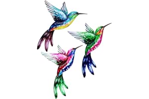 SUNNEKO 3 PCS Large Metal Hummingbird Garden Ornaments Outdoor, Metal Wall Art Big Hummingbird Decorations for Outside Garden Shed Fences Yard Decorations Wall Hanging