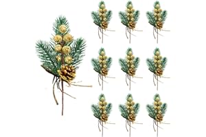 RXXR 10 Plettri artificiali, aghi di pino, piccole bacche, pigne per composizioni floreali, ghirlande, decorazioni per albero di Natale (oro)