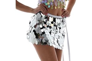 Sttiafay Belly Dance Hip Skirt Above Knee Sequin Mermaid Hip Scarf Wrap Rave Carnivals Costume for Women