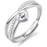 JeweBella Rings Women 925 Sterling Silver Adjustable Heart Star Cubic Zirconia Engagement Wedding Promise Anniversary Gift Si
