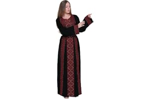 Women embroidered black jalabiya dress - جلابية نسائية مطرزة مع حزام على الخسر فستان تقليدي