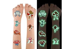YAGU Tattoos (YGBK-4) Tattoo Kinder, 12 Blätter Leucht pokemon Tattoo Set für Mädchen Jungen Leuchtende Tattoo Wasserdicht für Geburtstagsgeschenke Kindergeburtstag
