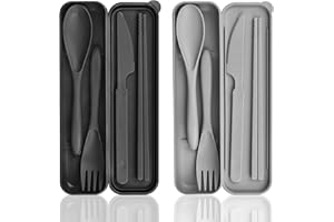 DIYJEP Lot de 2 couverts de camping avec valise, couverts de voyage en plastique, cuillère, couteau, fourchette, baguettes, étui, couverts de camping, couverts portables, réutilisables pour pique-nique
