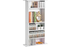VEVOR Media Storage Cabinet, 5-layer DVD Shelf Holds up to 240 CDs, Adjustable CD Shelves, Protects & Organizes Music, Movie, Video Games or Memorabilia Collections, White