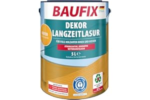 BAUFIX Dekor Langzeitlasur kiefer, seidenglänzend, 5 Liter, Holzlasur, Holzschutzlasur für außen und innen, für viele Nadel-/Harthölzer