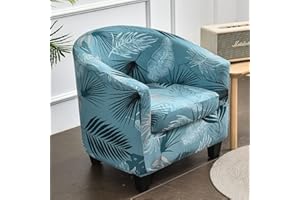 Highdi 2 Pezzi Copripoltrona 1 Posto Chesterfield Elasticizzato, Poltrona Club da Cocktail Antiscivolo Rimovibile Tub Chair Copripoltrona per Bar Camera da Letto Soggiorno (foglia blu)