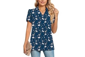 POPYOUNG Ladies Tops Chiffon Blouse Business Tunic Petal Short Sleeve Office Shirts for Work