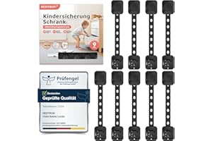 REDTRON Regulowane zamki zabezpieczające przed dziećmi, zamki do szafki dla niemowląt, ulepszony system samoprzylepnych podwójnych zamków do szafek, szuflad, szafy, lodówki(Czarny, 9 sztuk)