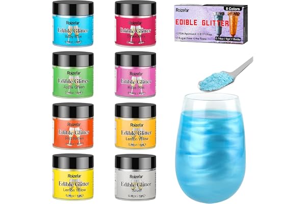Roizefar Ätbart glitter, 8 kleuren smakeloos eetbaar glitterpoeder, glitter eetbaar voor cake, glitter eetbare drankjes voor Pasen, Kerstmis, Oktoberfest -feest, champagne, cocktails. /kan