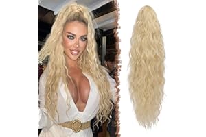 FESHFEN Coda Capelli Extension con Coulisse Lunga Biondo Ondulati Ricci Posticci Sintetici Coda Cavallo per Donna, 65 cm