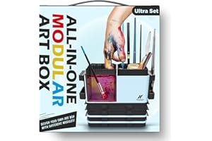 KRYDRUFI Portable All-in-One Modular Painting Station with Paint Brush Cleaner and Holders,Wet Paint Palette Tray with Lid for Miniature Painting and Acrylic Paints(Ultra Set)