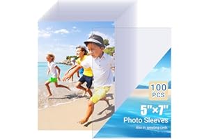 WITHYU Pack of 100 Photocard Sleeves - 5x7 Inch (13x18cm) Clear Photo Sleeves, Plastic Sheet Protectors for Photos, Postcards & Recipes, Acid-Free, Archival Safe, Water and Dust Proof