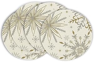 ‎ARTOID MODE Artoid Mode Gold Schneeflocken Weihnachten Runde Platzsets 4er Set, 37cm Winter Xmas Tischset Platzdeckchen Küche Party Deko