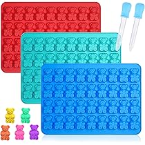 Webake gummibeertjesvorm siliconen groot 3 stuks gummibeervormen siliconenvorm gummibeertjes vormen chocoladevorm met 2 pipetten voor snoep chocolade gelei