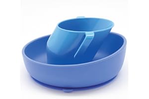 Doidy Trainer Cup and Weaning Bowl Set, for Baby 3months+ Mealtime (Cup + Bowl, Blue)