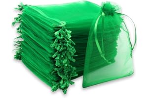 Leeyunbee 100PCS 10 x 15 cm Dark Green Organza Bags - Gift, Jewelry, Candy & Wedding Favour Pouches with Drawstring for Wedding, Birthday, Christmas, Anniversary