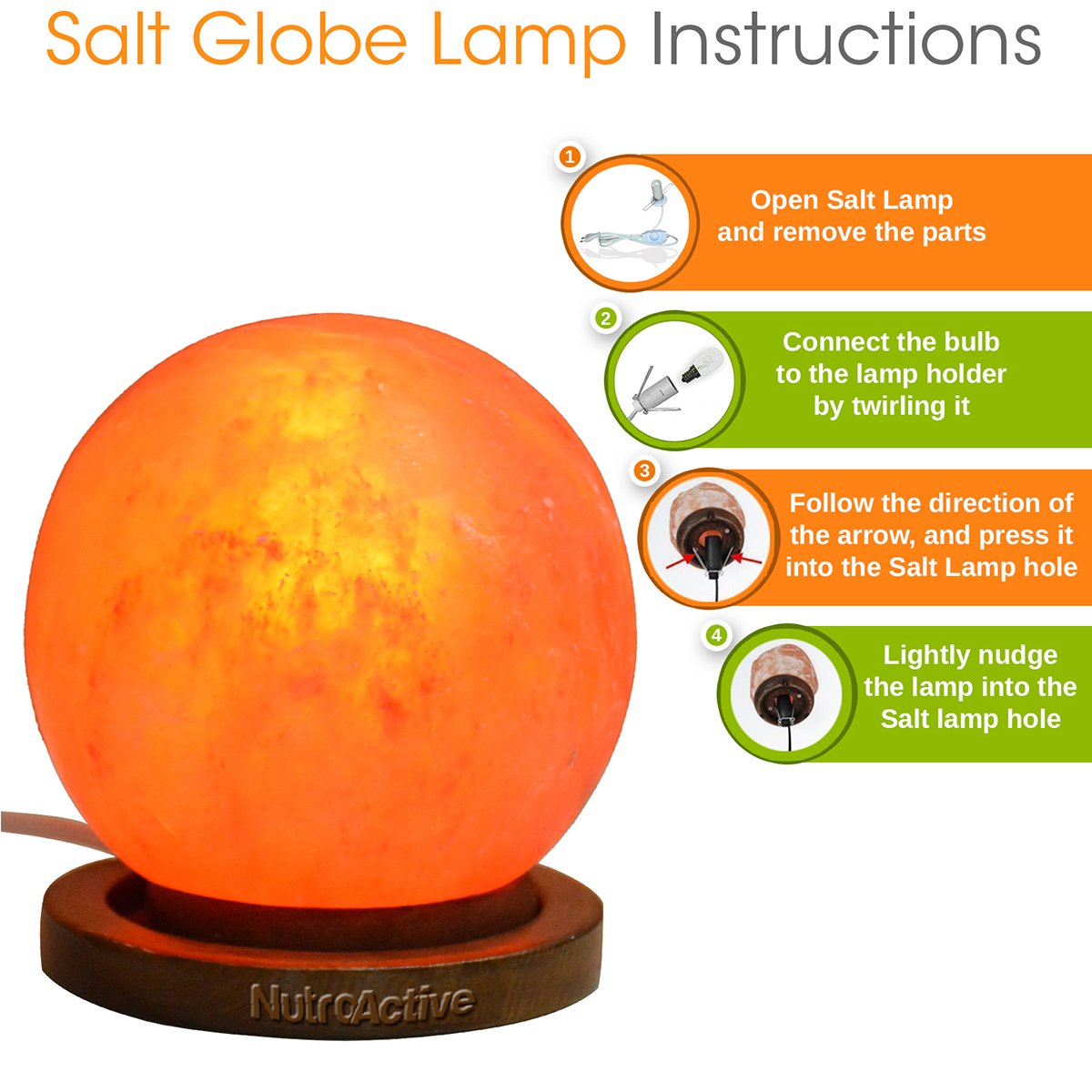NutroActive Crystal Himalayan Rock Salt Globe Lamp 57 inch 3 Kg with