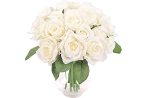 Famibay Fiori Artificiali Rose 18pcs Rose Finte Bianche Bouquet Fiori Seta per Matrimonio Mazzi di Fiore Fai Da Te Composizione Floreale Centrotavola Festa Giardino Casa San Valentino