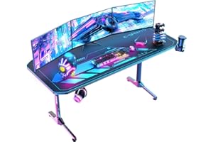 Himimi Bureau Gaming 160x75 cm, Ergonomic Bureau Gamer Bureau Informatique, Gaming Table Desk pour à Domicile avec Grand Tapis de Souris Porte Gobelet Support Casque & Poignée de Jeu, 160x75x75 cm