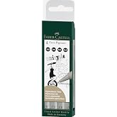 Faber-Castell Pigment &Ccedil;izim Kalemi Seti, 4&rsquo;l&uuml; Siyah, 0.2 / 0.4 / 0.6 / 0.8 mm U&ccedil;, Su ve Işık Ge&ccedil;irmez M&uuml;rekkep, Cetvel ve Şab