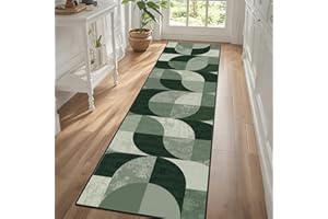 TUKDAK Boho Runner Rugs for Hallway 60×240 cm, Green Checkered Extra Long Hall Runners Non Slip, Washable Kitchen Mat for Hallway Bedroom Laundry Room Kitchen Non Shedding