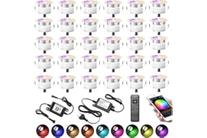 Lot de 30 Wifi RGBWW(RGB+Blanc Chaud) Spot Encastrable Exterieur Dimmable Spot led Extérieur Encastrable Fonctionne avec Alexa, téléphone intelligent Ø31mm 0.6W IP67